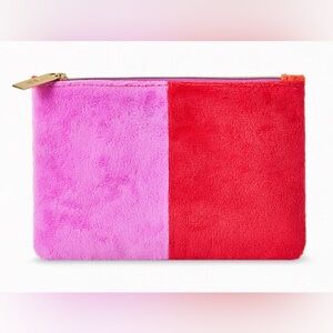 IPSY Dec 2022 Glam Makeup Bag Red Pink Velour Block Pattern Lined New